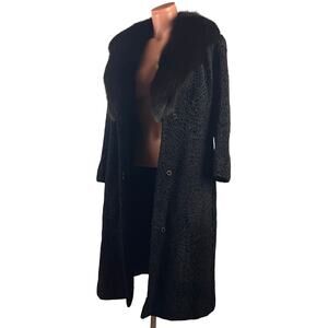 Luxury Astrakhan Blue Fox Fur Collar Penny lane Coat M